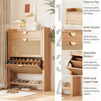 INNOD Rattan Shoe Storage Cabinet, Shoe Organizer with 2 Flip Drawers, Narrow Shoe Cabinet, Free Standing Hidden Shoe Storage, Shoe Rack for Entryway/Hallway/Closet, Natural Oak