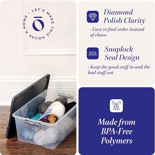 HOMZ 4-Pack Secure Latch, Clear Plastic Storage Organizer Bins, 15 Quart, Gray Lid - Stackable Container Boxes for Bedroom, Bathroom, Garage, and Office Organization - color: Gray Lid, size: 15 QT