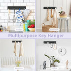 VIS'V Key Holder Wall Mount, Large Metal Self Adhesive Key Hanger with 4 Hooks, No Drilling, Extra Adhesive Strip, Black - color: Black