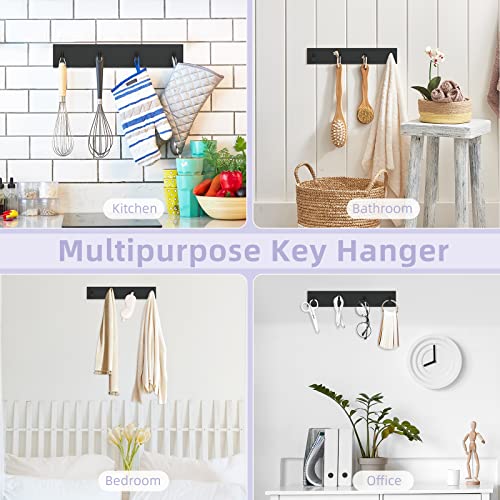 VIS'V Key Holder Wall Mount, Large Metal Self Adhesive Key Hanger with 4 Hooks, No Drilling, Extra Adhesive Strip, Black - color: Black