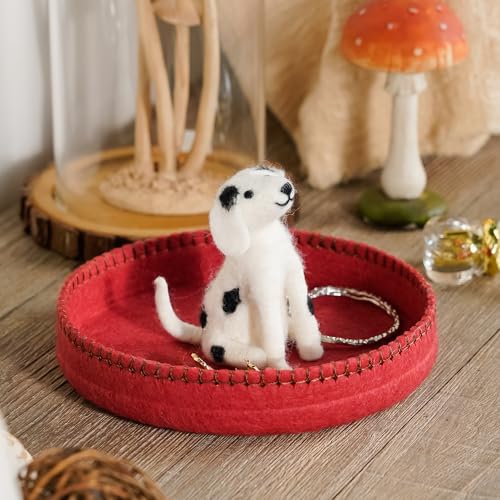 SOFFEE DESIGN Felt Dog Tray, Multi-Use Organizer for Jewelry/Watches/Keys, Non-Slip Bathroom Counter & Entryway Decor, Puppy Bowl Desktop Pet Lover Gift