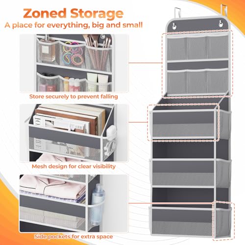 SpaceHacks 5-Tier Over the Door Organizer with Mesh Pockets, Baby Nursery Storage for Closet, Bathroom and Bedroom, Adjustable Hanging Closet Organizer for Cosmetics, Books and Essentials (Dark Grey) - color: Dark Grey, size: 5-Tier