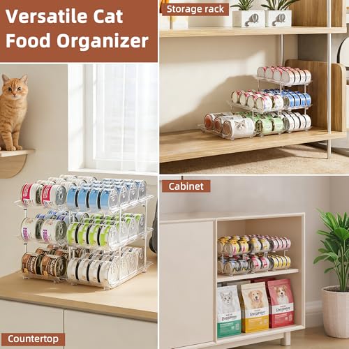 Attelite Cat Food Can Organizer, 3 Tier Can Organizer for Pantry, Rolling Stackable Cat Food Storage Rack Holds 144 (3oz) Cans, Canned Food Organizer for Pantry Kitchen Cabinet - color: 3tier×3 set