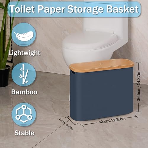 efluky Toilet Paper Basket with Lid, Toilet Paper Organizer for Bathroom, Free Standing Toilet Paper Holder with Storage, Blue - color: Blue
