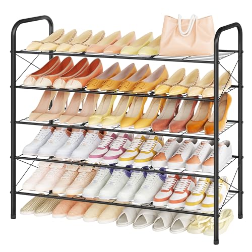 Hoctieon 5 Tier Mesh Style Shoe Rack, Entryway Shoe Shelf, Shoe Storage Organizer, Shoe Rack for Closet, Space Save for Bathroom, Garage, Hallway, Bedroom, Living Room, Black - color: Black, size: 5 Tier