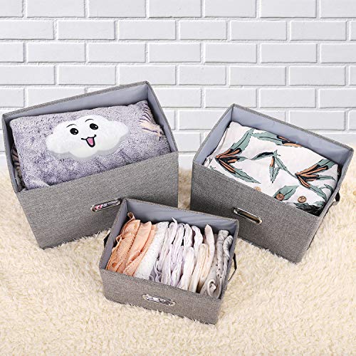 Large Linen Collapsible Storage Bins with Removable Lids and Handles, Washable Storage Box Containers Baskets Cube with Cover for Bedroom,Closet,Office,Living Room,Nursery (Grey, Large) - color: Grey, size: Large