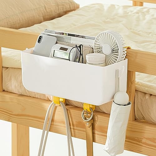 Poeland Hanging Storage Basket with Hooks, Bedside Organizer Shelf, Bunk Bed Storage Caddy Holder for Remote, Phone, Glasses, Bottle in Dorm, Bedroom, Bathroom, Camper, Rv, Loft Bed - color: White