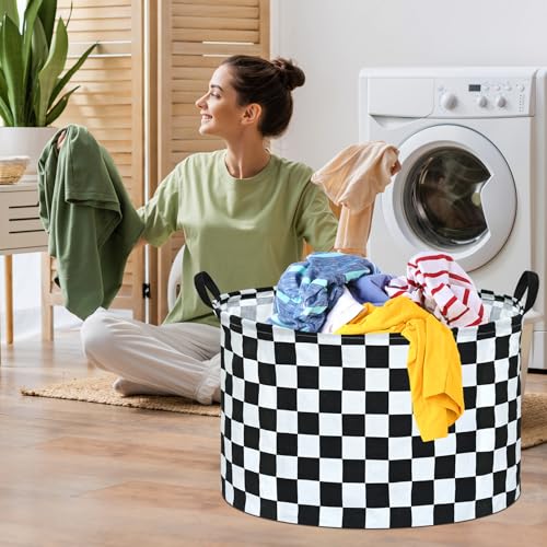 Checkered Storage Basket Extra Large 80L Kids Hamper Baby Laundry Basket Waterproof Toys Car Organizer Collapsible Canvas for Home/Dorm/Pet/Office/Closet/Shelf/Gift Baskets - color: Checkered