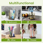 Toothbrush Holders for Bathrooms, Stainless Steel Toothbrush Holder Kids Electric 3 Slots Tooth Brushing Holder Stand and Toothpaste Holder for Bathroom Accessories Organizer with Tray, Gold - size: Gold