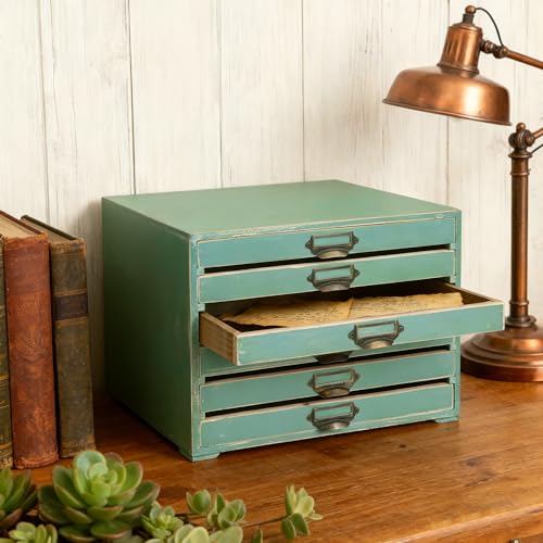 Vintage Wooden Desktop Organizer Cabinet with 6-Drawer Rustic Wood Shelf Drawer Antique Card Catalog Cabinet Distressed Decor Jewelry Cosmetics Craft Paper Storage Box for Home Office (Green#2) - color: Green#2