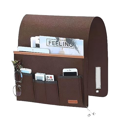 SYCOOVEN Armchair Caddy for Couch Remote Control Holder, Non-Slip Bedside Caddy Organizer Sofa Armrest Organizer for Magazine, Tablet, Phone, iPad(COLOR:brown)