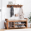 PETKABOO 39.4" Shoe Bench with Coat Rack Hidden Drawer and Side Holder, 2 Tier Entryway Bench with Storage, Bamboo Shoe Rack with Cushion for Entryway Hallway Living Room Bedroom - size: 39.4 in with Hook