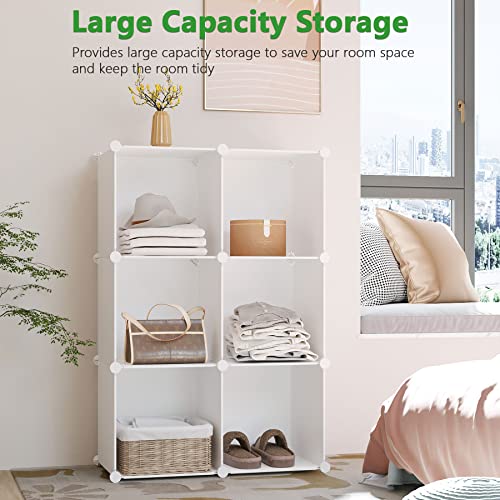 C&AHOME 6-Cube Storage Organizer, Stackable Storage Cubes Shelves, Portable Bookshelf, Plastic Clothing Storage Closet Organizer, DIY Modular Shelving Units for Wardrobe, Home, Milky - color: Milky