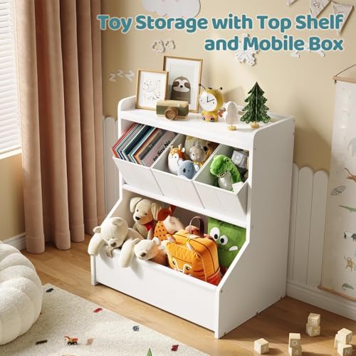 FOUCSSOMEI Kids Toy Storage Organizer, 3-Tier Toy Storage Shelf, Narrow Toy Organizer with Removable Bins, Safe Stable Design for Playroom Nursery Living Room, Patent Design - size: Small Size