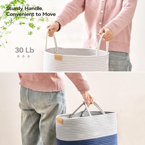 Nunsino Laundry Hamper 62L,Large Laundry Basket for Clothes,Decorative Storage Basket for Blankets,Cotton Rope Woven basket for bedroom,Navy Blue - color: Navy Blue, size: 62L/16.3Gal