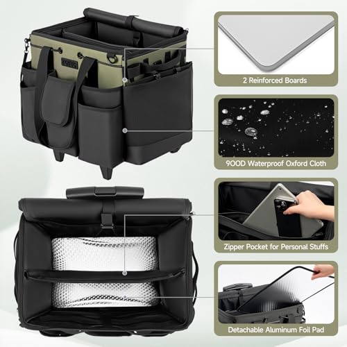 Large Cleaning Caddy for Cleaning Supplies Organizer, Rolling Cleaning Caddy Bags with Wheels for Housekeepers, Cleaning Carts on Wheels for Home Car Office Picnic - color: Black-green