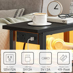 HOOBRO Narrow Side Table with Charging Station and LED Light, Small End Table with Storage, Skinny Nightstand with USB Port, Slim Bedside Table for Small Spaces, Living Room, Black BB242UDBZ01 - color: Black