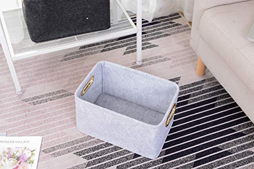 Collapsible Storage Bins Foldable Felt Fabric Storage Basket Organizer Boxes Containers with Handles Metal Handles for Nursery Toys,Kids Room,Clothes,Towels,Magazine - color: Light Grey, size: 13.9L×9.6W×8.2H