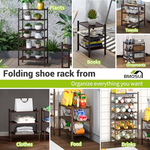 BMOSU 3-Tier Bamboo Small Shoe Rack Premium Stackable Shoe Shelf Storage Organizer for Hallway Closet Living Room Entryway Organizer(Brown) - color: Brown, size: Small-3-Tier（17*11*18.3inches）
