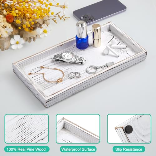 ALELION 13" White Bathroom Vanity Tray for Counter - Wood Decorative Tray for Toilet Tank Makeup Perfume Jewelry Catchall Table - Wooden Kitchen Countertop Organizer for Soap Dispenser - color: Whitewashed, size: 6.5" x 1.2" x 13"