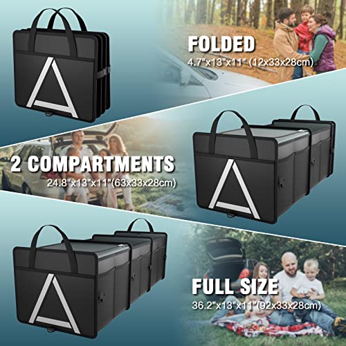 K KNODEL Sturdy Car Trunk Organizer with Premium Insulation Cooler Bag, 3 Compartments Heavy Duty Collapsible for Car, SUV, Truck, or Van (Large, Black) - color: Black, size: Large