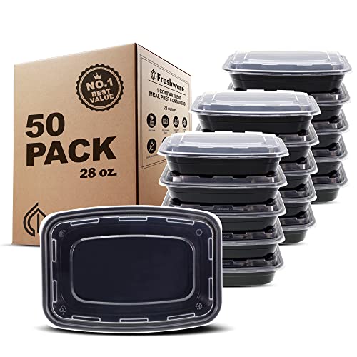Freshware Meal Prep Containers [50 Pack] 1 Compartment Food Storage Containers with Lids, Bento Box, BPA Free, Stackable, Microwave/Dishwasher/Freezer Safe (28 oz) - size: 28 oz