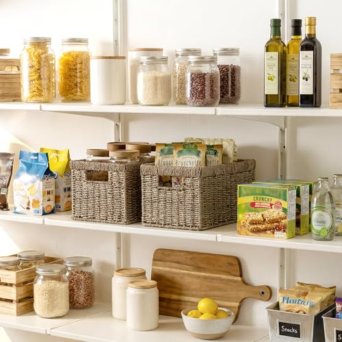 StorageWorks Wicker Storage Basket for Organizing, Medium Seagrass Storage Baskets with Built-in Handles for Pantry, Shelves,2-Pack - color: Natural (Seagrass), size: 2x 13¼"L x 8¼"W x 7"H