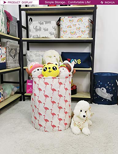 Laundry Hamper Large Canvas Fabric Lightweight Storage Basket/Toy Organizer/Dirty Clothes Collapsible Waterproof for College Dorms, Boys and Girls Bedroom,Bathroom(Flamingos) - color: Flamingos