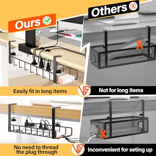 2 Pack Cable Management Under Desk Tray, 31.4" No Drill Under Desk Wire Management with Upgraded Clamp, Metal Cord Organizers for Desk with Cable Organizers, PC Cable Management Rack, Black - color: Black, size: 2 Pack (Standard)