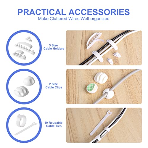 Cable Organizer Box Set of Three, Power Cover Cord Holder Surge Protector for Desk (White) - color: White