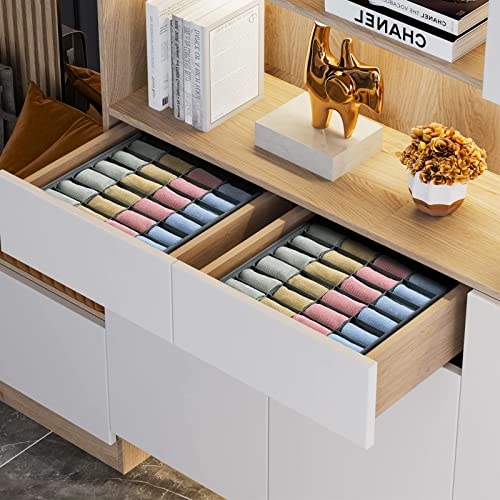 Joyoldelf Sock Organizer Drawer Organizer - Underwear Organizer, 24 Cell Collapsible Closet Organizers and Storage Sock Holders Organizers for Storing Socks, Ties, Belts 6 Pack - color: Grey, size: 6*24 cells