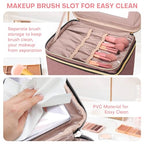 HXLGMD Large Makeup Bag with Mirror Double Layer Travel Make Up Organizer Case, Large Capacity Coemetic Bag with Brush Slot Divider - color: Rosewood