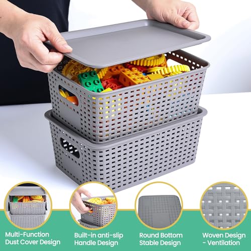 Plastic Storage Baskets with Lid-Plastic Storage Containers Stackable Storage bins: Storage Baskets for Organizing Shelves Drawers Desktop Closet Playroom Classroom Office,8 Pack-Gray10.2x7.2x4.1Inch - color: Gray
