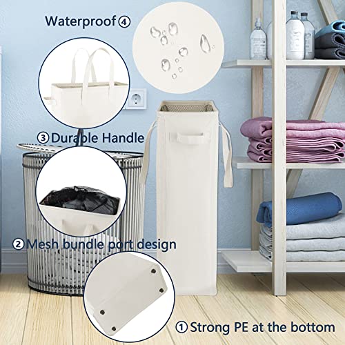 Odonata Slim Laundry Hamper Handles Collapsible Laundry Basket Thin Dirty Clothes Basket Narrow Laundry Bag Foldable Dirty Hamper 45L (Beige) - color: Beige
