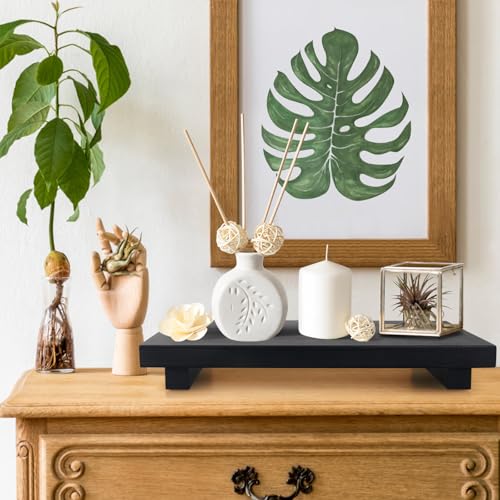 Black Bathroom Counter Tray Organizer Wood Risers Stand Kitchen Sink Trays Dish Soap Dispenser Holder for Countertop Modern Wooden Pedestal Display Farmhouse Bathroom Decor Accessories Vanity Tray - color: Black, size: 12" x 7" x 1.6"