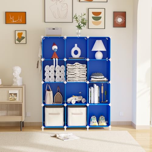 AWTATOS Cube Storage Organizer, 12 Cube Closet Organizers and Storage Shelves, DIY Stackable Bookshelf for Bedroom, Home, Admiral Blue - color: Dark Blue