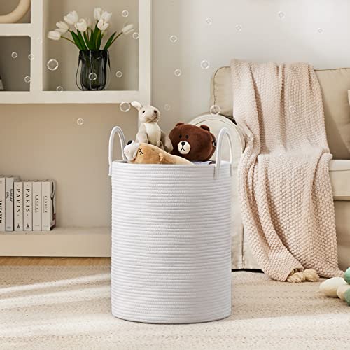 Woven Rope Laundry Hamper Basket by YOUDENOVA, 72L Tall Luandry Basket, Baby Nursery Hamper for Blanket Storage in Bedroom-Large-Pure White - color: Pure White, size: Large(72L )