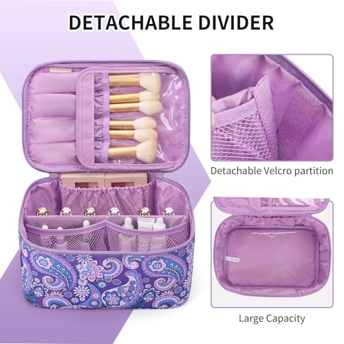 OCHEAL Makeup Bag - Portable Large Capacity Travel Cosmetic Case for Women with Handle and Divider Toiletry Organizer for Girls on the Go -Purple - color: 0021_Floral Purple, size: Medium