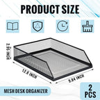 Hicarer 2 Pcs Black Metal Letter Tray Stackable Desk Tray Single Wire Mesh Organizer Front Load File Paper Holder for Desktop Office Home School Classroom (12.8 x 9.84 Inch) - size: 12.8 x 9.84 Inch