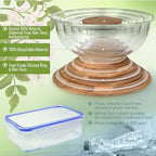 Set of 5 Nesting Glass Bowls with New Updated Acacia Lids for Foodprep, Storage, Mixing & Cooking - Microwave & Oven-ready BPA Free Durable Heat Resistant Inert Borosilicate Glass - color: 5 Mixing Bowls with Acacia Lids