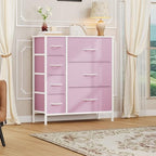 DWVO Dresser for Bedroom, 7 Drawers Fabric Dresser, Organizer Unit for Living Room, Hallway, Closets - Sturdy Steel Frame, Wooden Top & Easy Pull Fabric Bins, Pink - color: Pink, style: 7-Drawer