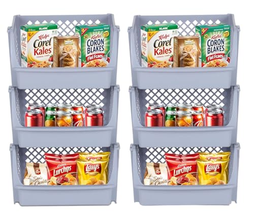 TidyFriend 6 Pack XLarge Plastic Stackable Storage Bins Open Front for Pantry Organizers and Storage, Pantry Storage for Kitchen and Home Organization, Dorm Room Essentials (Light Grey) - color: Light Grey, size: 6 Pack - XLarge