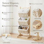 Three-Tier Floor-Standing Storage Rack, Hand-Woven Storage Basket, Vertical Storage Rack, Retail Display Rack Diaper Storage Suitable for Bathroom, Kitchen, Laundry Room, Living Room