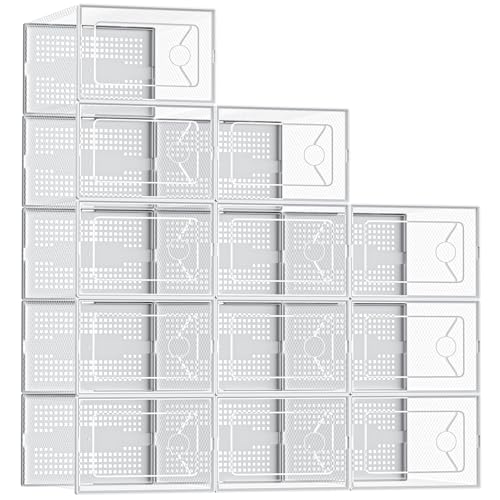 DUMOS Shoe Storage Boxes, 12-Pack Stackable Clear Shoe Containers with Lids, Display Sneaker Case Organizer for Closet, Under Bed, Entryway,White (Fit Size 11) - color: White, size: 12 PCS & Fit Size 11