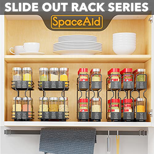 SpaceAid Pull Out Spice Rack Organizer for Cabinet, Heavy Duty Slide Out Seasoning Kitchen Organizer, Cabinet Organizer, with Labels, 7.7" W x10.75 D x10 H, 3 Drawers 2-Tier - style: Three 2"W Drawers, 2-Tier