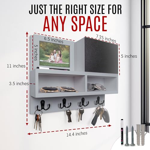 Spacelog Key and Mail Holder for Wall with Chalkboard – Magnetic Picture Frame Key Holder Wall Mount, Cool Grey with Subtle Blue Undertone, Dual Storage & Cupboards - color: Cool Grey (Subtle Blue)