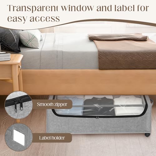 Under Bed Storage with Wheels, 2 Pack Under Bed Storage Containers, 10.6 inches Tall Underbed storage bins on Wheels, Rolling Under the Bed Metal Drawers for Clothes, Blankets, Shoes (XXXL, 90L)