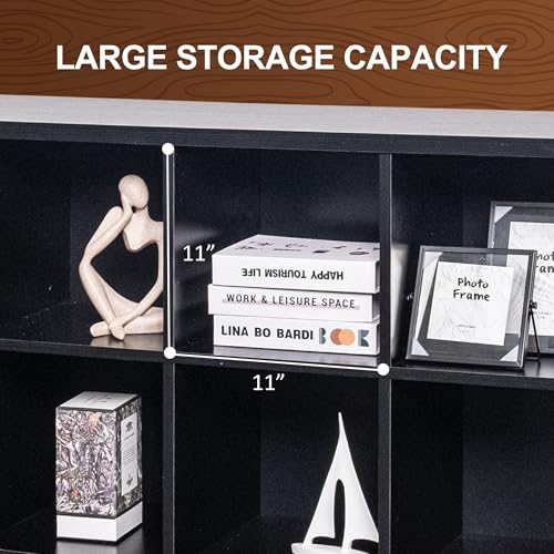 12 Cube Storage Organizer Bookshelf, Industrial Horizontal Bookcase, Accent Cubby Shelf, Media Console Table for Living Room, Home Office, 11.8" D x 47.6" W x 38.2" H, Black - color: Black, size: 12 Cube- 3 Tier