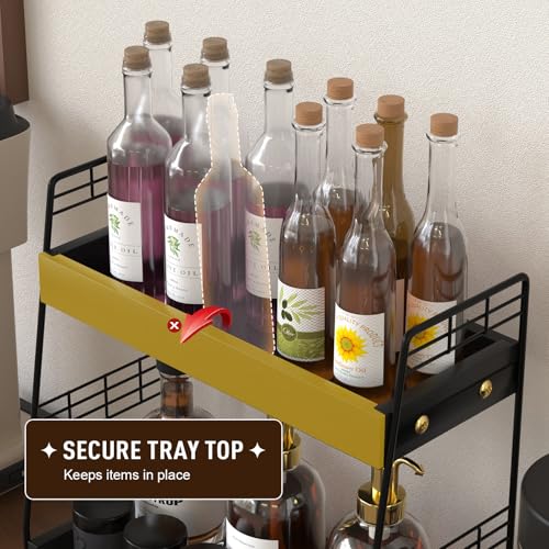 Coffee Bar Station Organizer with Built-In Drawer, 2-Tier Countertop Shelf for Tea Bags, Coffee Accessories, Syrup Bottles (Black) - color: Black