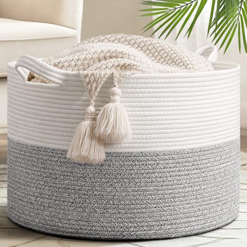 Goodpick Large Storage Basket 19.7'' x 12.6'', Basket for Blankets Living Room, Toy Storage Organizer for Clothes, Toys, 65L Grey - color: Light Grey, size: 19.7x19.7x12.6 Inch (Pack of 1)
